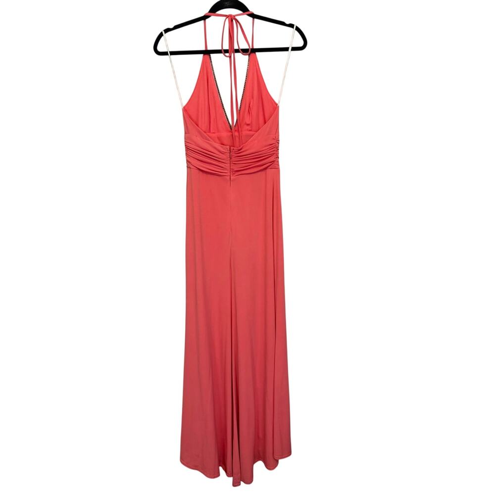 Bari Jay Halter Gown s Coral Pink Rhinestone Prom Cocktail Evening Elegant Party - Picture 2 of 9